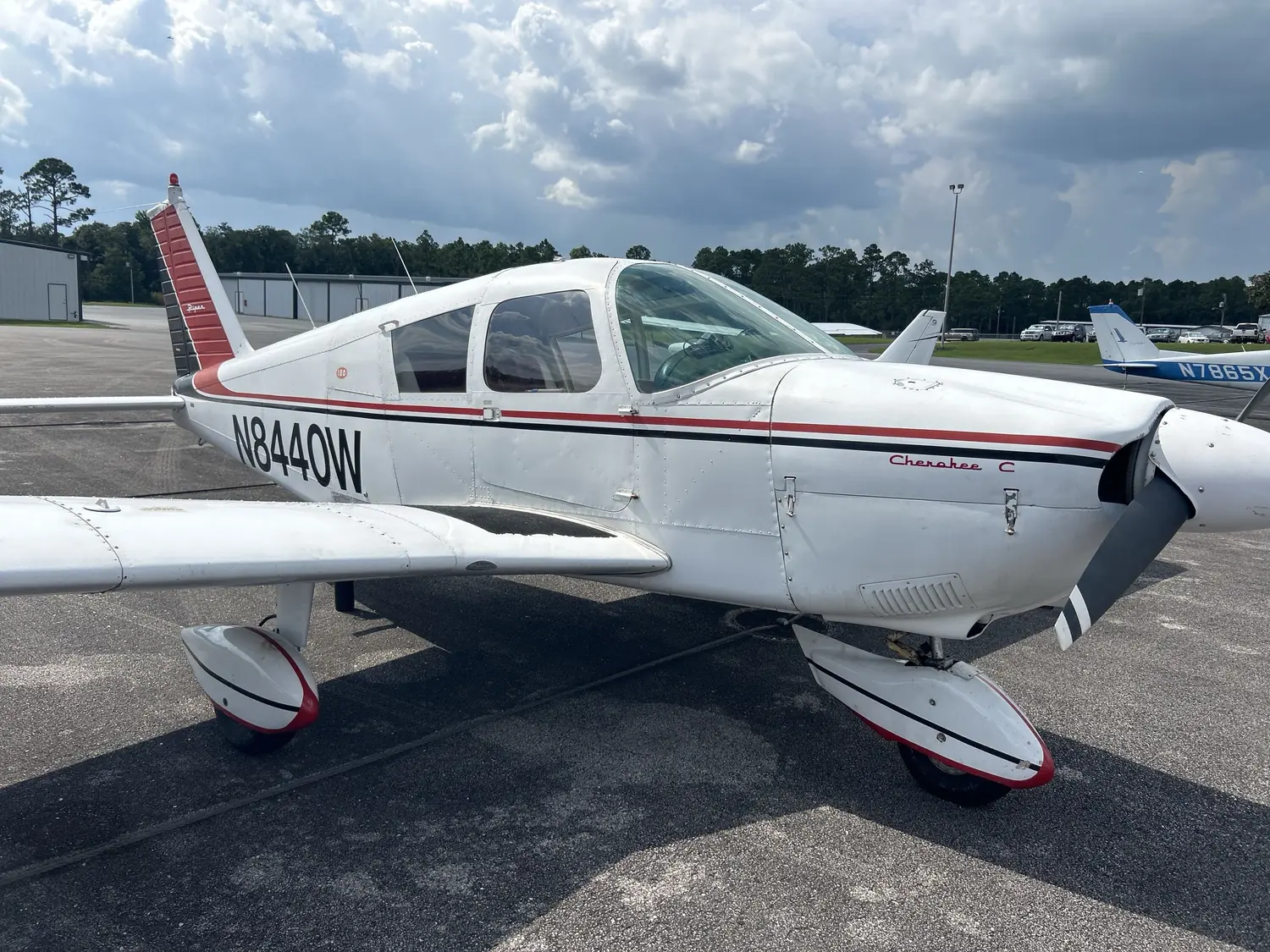 Perdido Key Flight School Piper Cherokee training aircraft on the ramp at Roscoe Field in Pensacola